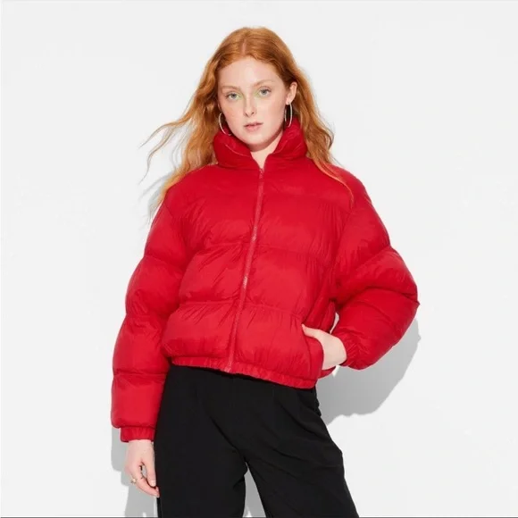 NWT Wild Fable Women’s Puffer Jacket in Red - Picture 1 of 3